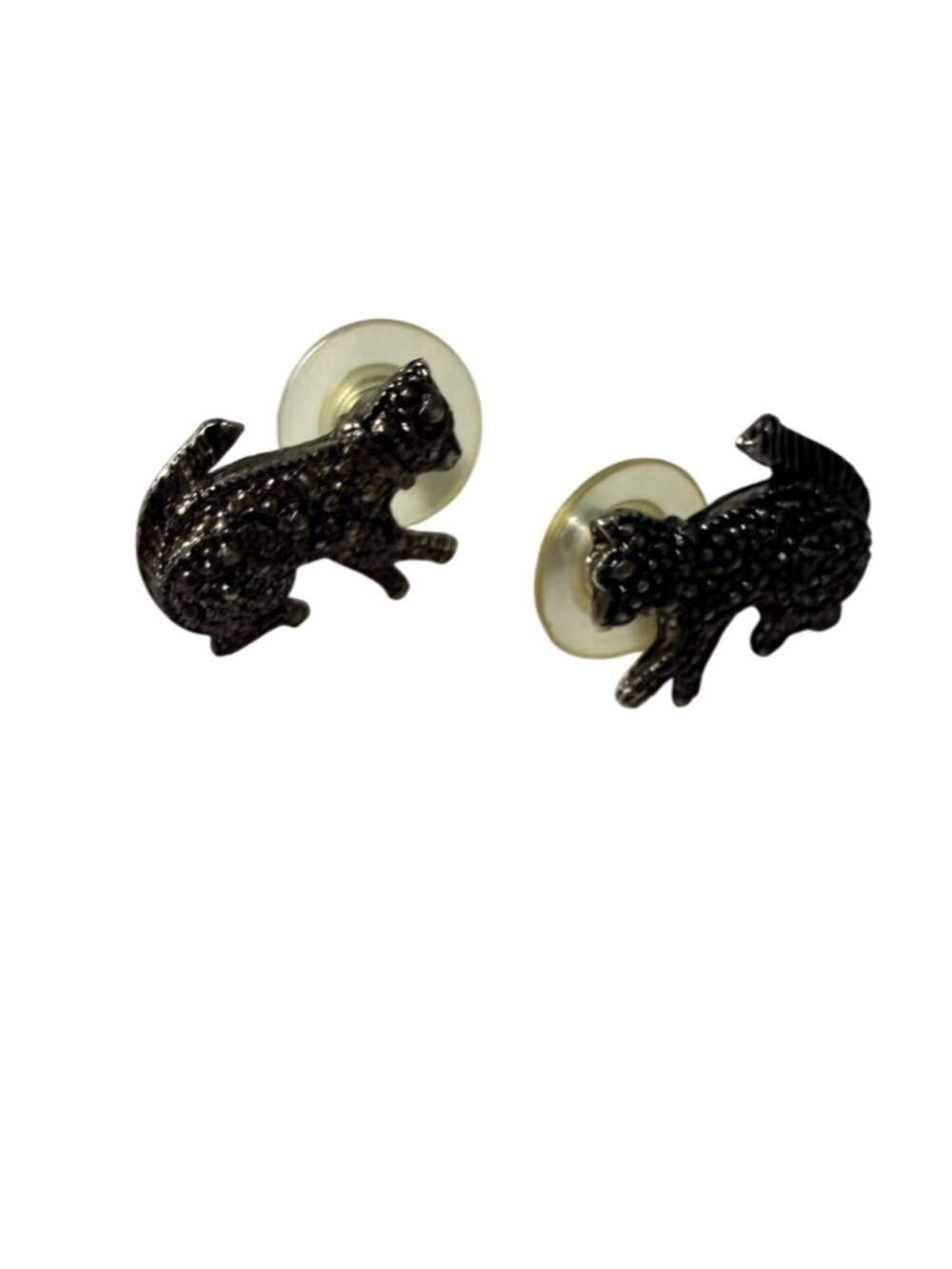 Black Cat Stud Earrings Gunmetal Rhinestone Pave Kitty Halloween Gothic Cute